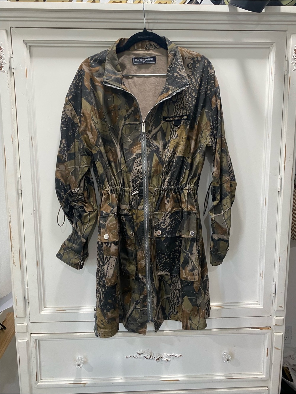 Maniere De Voir Women's Camo Utility Jacket - Green/Brown/Black